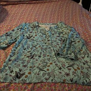 J. Jill Botanical Print Blouse in Aqua and Black